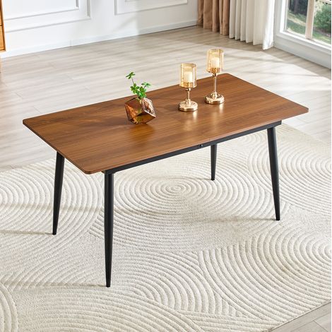 Tavolo da pranzo rettangolare 190.5x80x76.2 cm, piano effetto legno, gambe in metallo, MDF, noce (1/5)