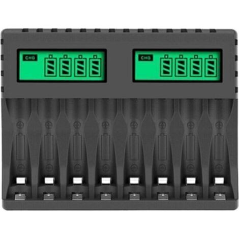 Chargeur de piles LCD 8 emplacements – Charge rapide et entretien – Prise micro-USB et type C – Compatible AA/AAA NiCd NiMh