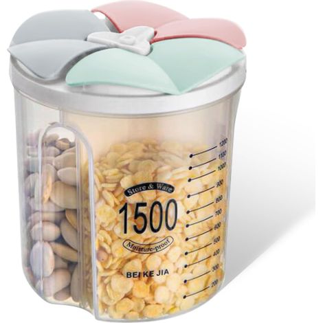 Contenitore ermetico con capacità di 2,5 l, 3 scomparti, capacità 1500 ml, adatto per conservare fagioli, noci, farina, ecc., disponibile in vari colori.