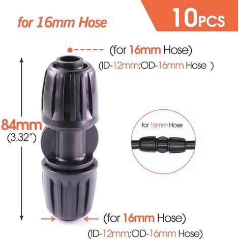 (16 mm droit - 1/2'') 10 raccords de tuyau PE 16 mm à verrouillage, 4/6 voies, pour tuyau d'arrosage, raccord en T, répartiteur d'eau (1/5)