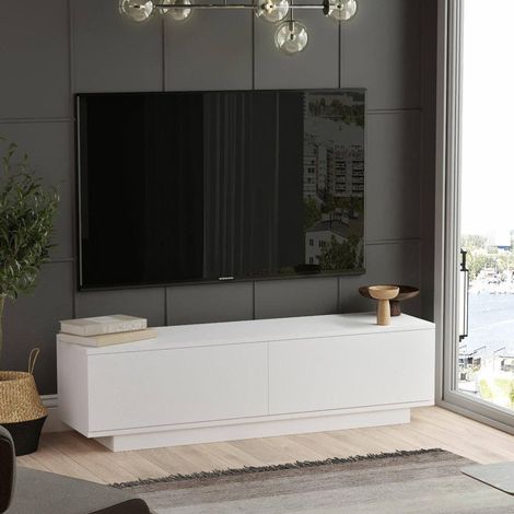 Meuble TV, Buffet de Salon, Armoire Basse pour TV, Base Murale de Rangement, 140x36 h38 cm, Blanc (1/5)