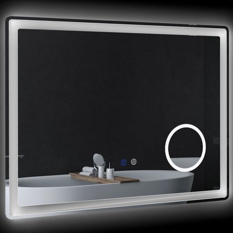 Miroir salle de bain rectangulaire LED fonction anti-buée luminosité réglable miroir grossissant x3 80 x 60 cm transpent (1/3)