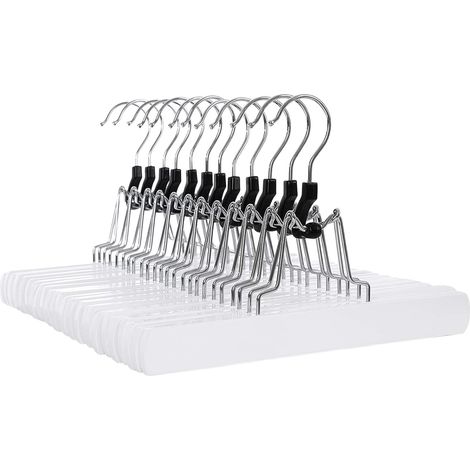 Cintre de Jupe en Bois, Lot de 12, Porte-pantalons Antidérapant avec Pince pleine largeur, pour Pantalons, Blanc (1/4)