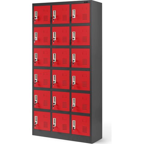 Armoire vestiaire consigne pour les vêtements, 18 casiers KAROL, 900 x 1850 x 400 mm, rouge anthracite (1/3)