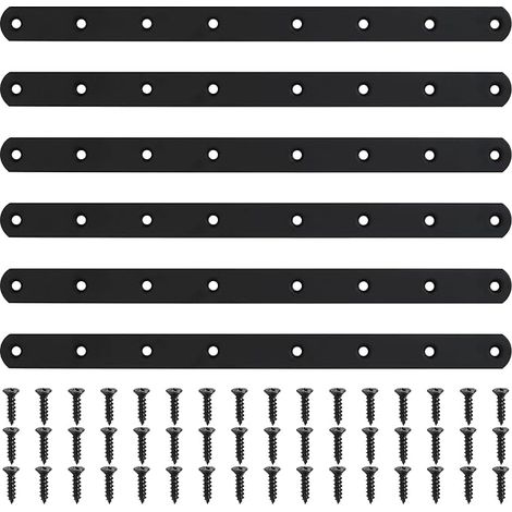 Plaque Perforée Noire, Connecteur Métallisé, Connecteur pour Bois, Plaque de Réparation, Connecteur d'Angle Plat pour Mobilier Armoires Étagères, 295x20x3 mm (1/5)