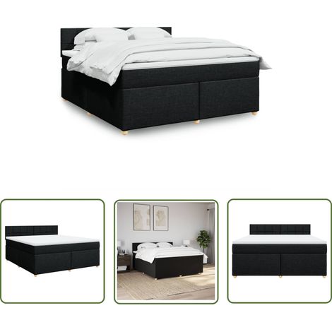 vidaXL Sommier à lattes de lit avec matelas Noir 180x200 cm Tissu (1/5)