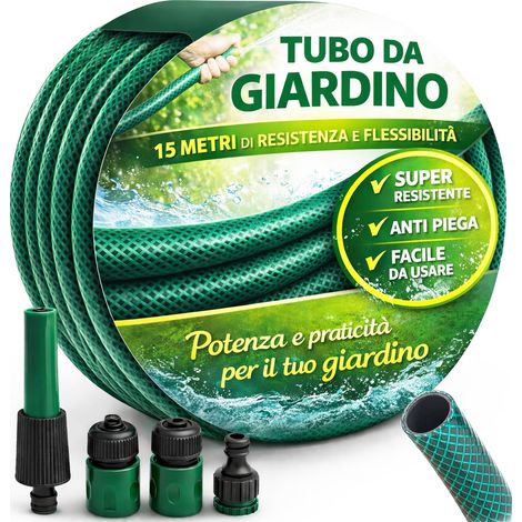 Tubo da Giardino 15 m Ø14mm per Irrigazione Max 6 bar 3 Giunti e 1 Spruzzatore