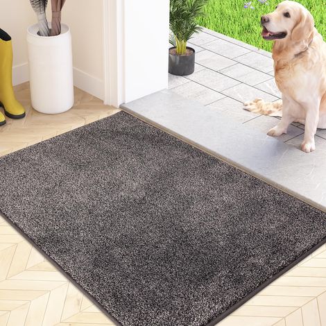Paillasson Attrape-Poussière, Tapis de Sol Antidérapant Lavable en Machine, Tapis d'Entrée avec Microfibres Douces Absorbantes pour Chien, Entrée, Porte et Couloir, Gris Clair-noir (1/5)