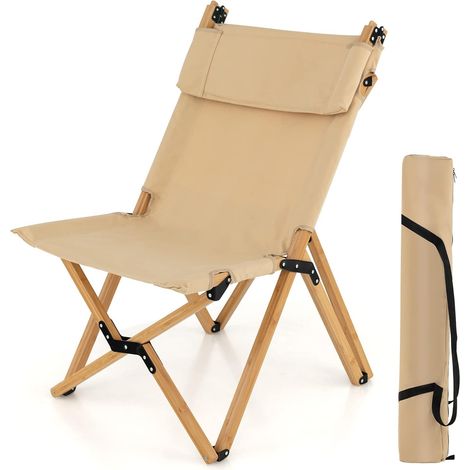Chaise de Camping Pliante en Bambou Charge 150KG Dossier Ajustable 48/60CM, Chaise d'Extérieur en Toile Légère Sac de Transport, Naturel (1/5)