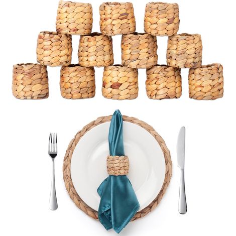 Lot de 12 ronds de serviette rustiques - Anneaux en osier faits à la main pour la décoration de table de ferme Accessoires de vaisselle de Thanksgiving, Noël et mariage (1/5)