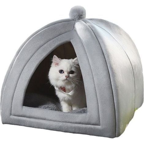 Cuccia per gatti a forma di igloo - Tenda con cuscino sfoderabile e lavabile, pieghevole e portatile, grigio scuro, 40 x 40 x 40 cm (1/4)