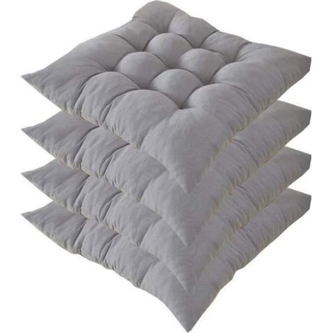 Coussin De Chaise - 40x40x5cm - Polyester Extérieur - Remplissage Coton - Gris - Lot De 4 (1/4)
