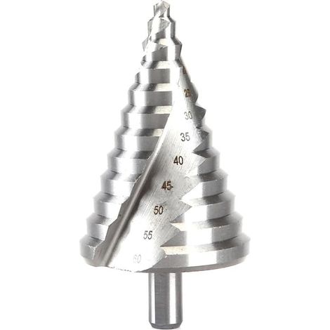 Foret étagé 6-60 mm, queue de 11,5 mm, foret à rainure hélicoïdale en acier rapide pour bois, plastique et tôle (1/5)
