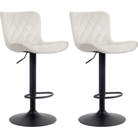 Set di 2 sgabelli da bar in tessuto di velluto crema, gambe in metallo nero, altezza regolabile, girevole TDB10726