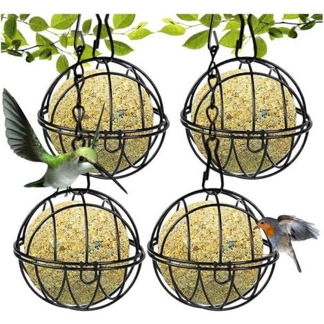 Mangeoire à Oiseaux Suspendue à Boule - Métal de haute qualité - 4Pcs - Pour nourriture et boules de graisse (1/4)