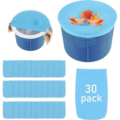 30 épuisettes (bleues) pour skimmer - Chaussettes pour skimmer - Chaussettes de piscine pour panier de skimmer - Réutilisables - Pour piscines enterrées et hors-sol (1/5)