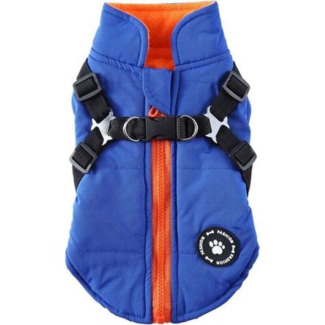 Chaqueta impermeable y cálida para cachorros con arnés integrado – Talla L, azul, para perros pequeños y medianos