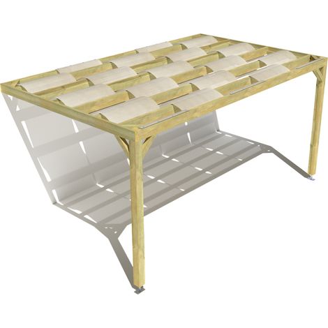 Pergola bois • 5m x 3m • adossée • sens largeur • voilage semi-transparent inclus • livraison comprise (1/3)
