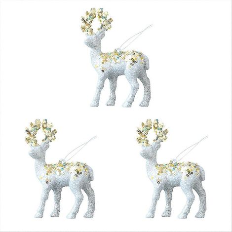 Décorations de Noël pour sapin (3 pièces) : ornements de cerfs pailletés argentés (1/5)