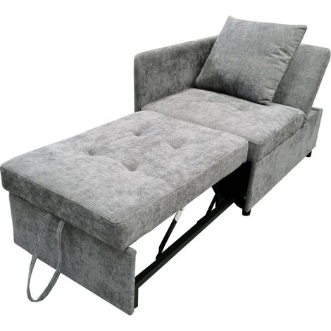Sofá Cama Convertible 3 En 1 con Respaldo Ajustable 5 Posiciones y Cojín, Ahorra Espacio, en Lino Gris (1/5)