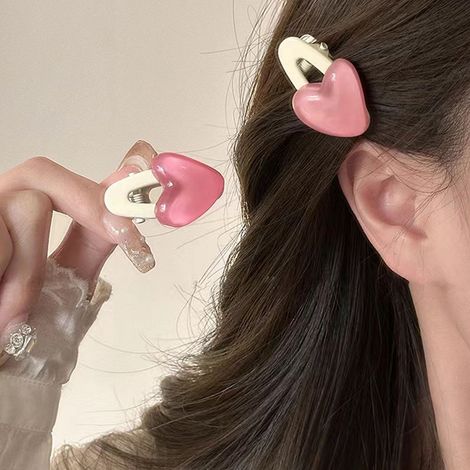 Lot de 6 pinces à cheveux roses en forme de cœur, pinces à bec de canard, accessoires mignons et délicats pour le front et la frange. (1/3)