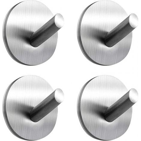 Set di 4 ganci adesivi argento, ganci da parete per bagno in acciaio inox fino a 8 kg, portasciugamani con nastro adesivo, per casa e ufficio, autoadesivo (1/4)