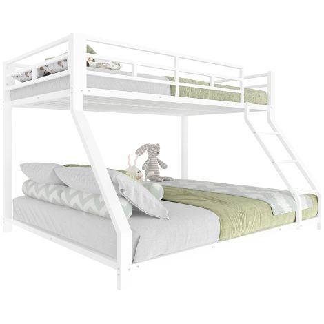 Lit superposé 90 - 140x200cm avec échelle, lit mezzanine avec garde-corps sécurisé, certifié en747, structure en métal robuste, sans matelas, blanc (1/5)