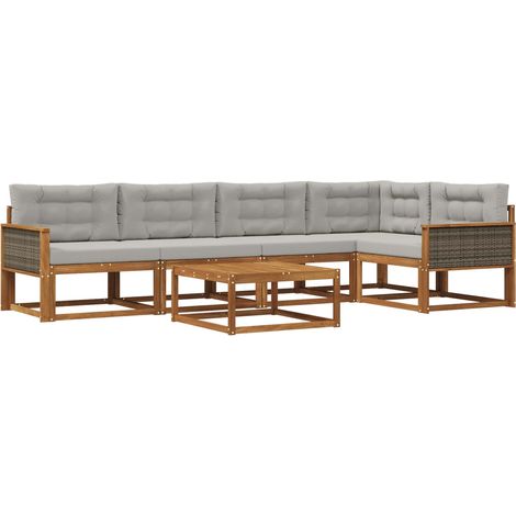 Outdoor Sofa Set with Cushion 6 pcs Natural and Light grey vidaXL (1/5)