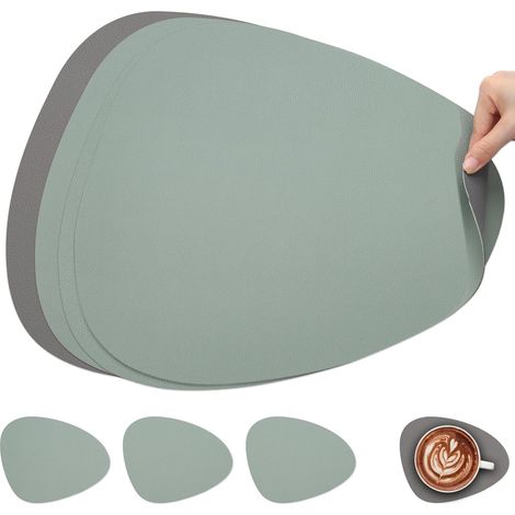 Set de table double face antidérapant, lavable et imperméable, lot de 4 en gris salvia vert. (1/5)