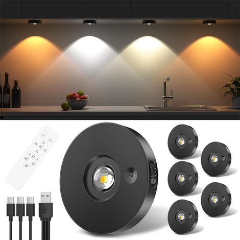 Wiederaufladbarer LED-Strahler per USB. Unterbauleuchten. LED-Schrankleuchten mit Fernbedienung. kabellose LED-Vitrinenleuchten mit Timer (6er-Pack) (1/5)
