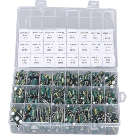 460-teiliges Elektrolytkondensatoren-Set, Inline-Aluminium-Elektrolytkondensatoren-Sortiment, 6,3 V–50 V, Grau