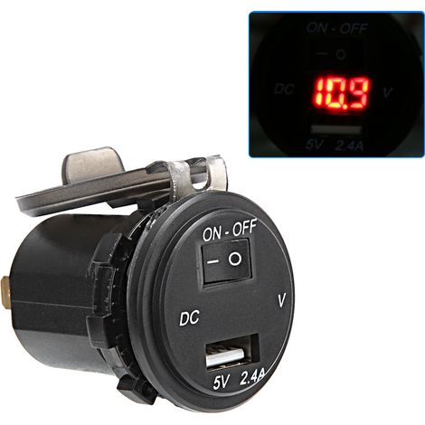12V 2,4A IP66 wasserdichtes LED-Wandladegerät, digitaler Adapter mit separatem Schalter, 60cm rotes Kabel, kompatibel mit DC12-24V für Telefone und elektronische Geräte. (1/5)