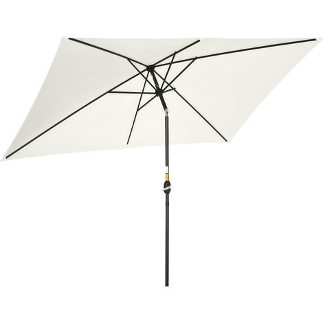 Parasol rectangulaire 2 x 3 m, pliable et réglable par manivelle, en alumenium et polyester, blanc crème