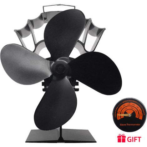 Ventilador de 4 aspas para estufas de combustión térmica, no eléctrico, silencioso, para estufas de leña/pellets/troncos, color negro. (1/5)