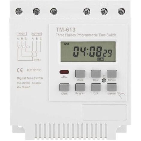 Interrupteur de minuterie triphasé, TM-163 380 V, relais de minuterie numérique intelligent hebdomadaire, contrôle programmable, interrupteur de minuterie d'alimentation (1/4)