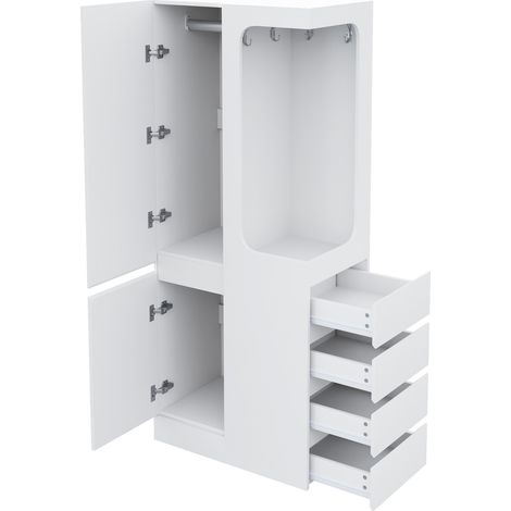 Armoire blanche 70 x 40 x 170 cm avec porte unique, tiroirs et espace de rangement ouvert (1/5)