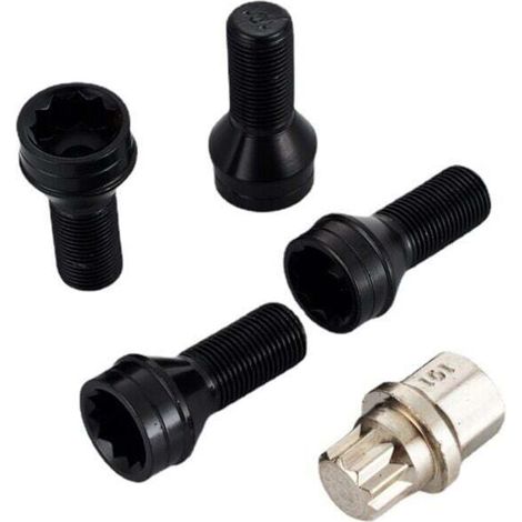pieces M14 x 1.5 mm wheel bolt and lock nut set made of black steel with spare key and accessories MUMU (1/4)