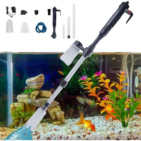 KLVGTIFS PU - Nettoyeur de gravier électrique 4 en 1, aspirateur à siphon automatique étanche pour changement d'eau, lavage du sable, outil de nettoyage d'aquarium, noir (1/5)
