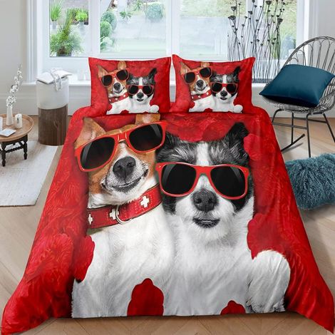 Kinder Bettwäsche 135x200 cm 4-teilig mit Jack Russell Motiv, Mikrofaser