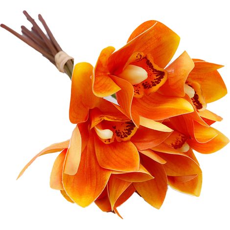 Orchidée artificielle à 6 tiges imprimées 3D en soie fil de fer, pour mariages et fêtes, orange (1/5)