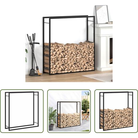 vidaXL Porte-bûches - Portant de bois de chauffage Noir mat 110x28x116 cm Acier (1/5)