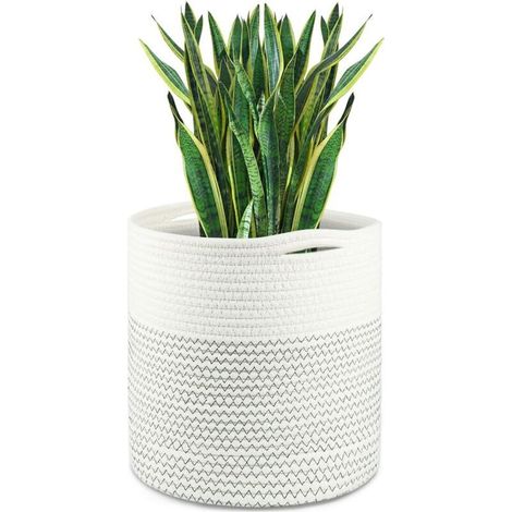 Pot de Fleurs de avec Doublure, Panier de Rangement tissé en Coton Cache Pot Plante Interieur pour Plantes d'intérieur, Pot de Fleurs et décoration de la Maison (Noir et Blanc)30 cm (1/5)