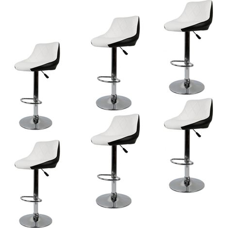 Aqrau Lot de 6 Tabouret de bar en similicuir , Hauteur et rotation réglables,Blanc et Noir