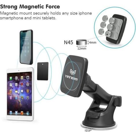 Support Téléphone - - Universel - Magnétique - Bras Télescopique - Rotation 360° (1/4)