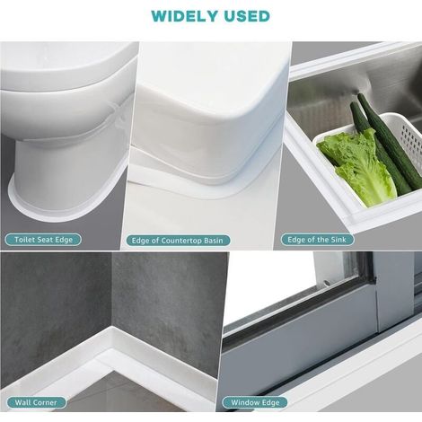 Joint Silicone Blanc Salle de Bain, Joint Salle de Baignoire, Ruban D'étanchéité, Anti-Moisissure et Imperméable, Ruban Adhésif doux Adapté à la Cuisine, les Toilettes, le Coin (1/4)