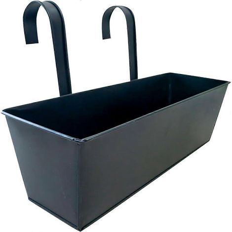 Pot de fleurs suspendu métal, jardinière à suspendre pour clôture avec trous de drainage et crochets amovibles balcon terrasse - noir (1/5)