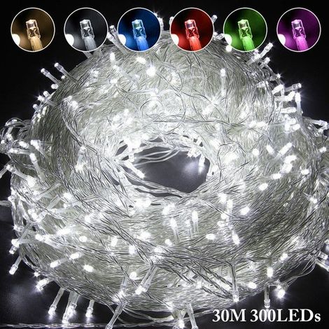 1 Guirlande lumineuse,30M 300LEDs,8 modes,IP44 étanche,câble transparent,intérieur extérieur,Noël mariage fête (1/5)
