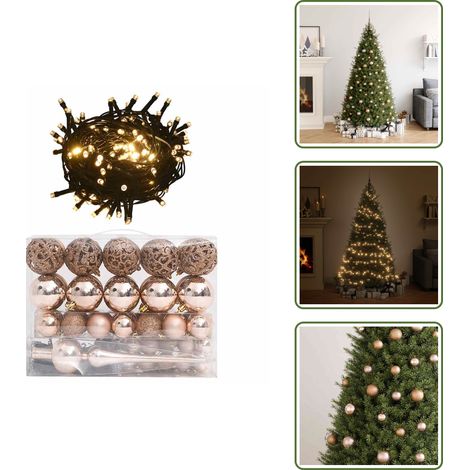 The Living Store Set de boules de Noël avec pic et 150 LED 60 pcs Doré rose - Décoration de Noël (1/5)