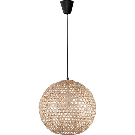 Merano Alexandria Plafonnier Dome Suspension Bambou Naturel Fil Tissu Noir Culot LED E27