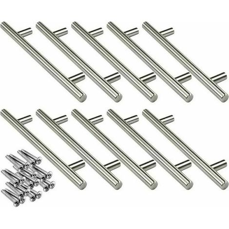 Confezione da 10 maniglie a T in acciaio inossidabile da 160 mm per ante di mobili da cucina, diametro 12 mm, con viti. (1/4)